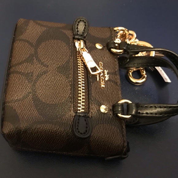 Coach Mini Gallery Tote Bag Charm Signature Canvas Keyfob Coin Purse - Picture 2 of 7